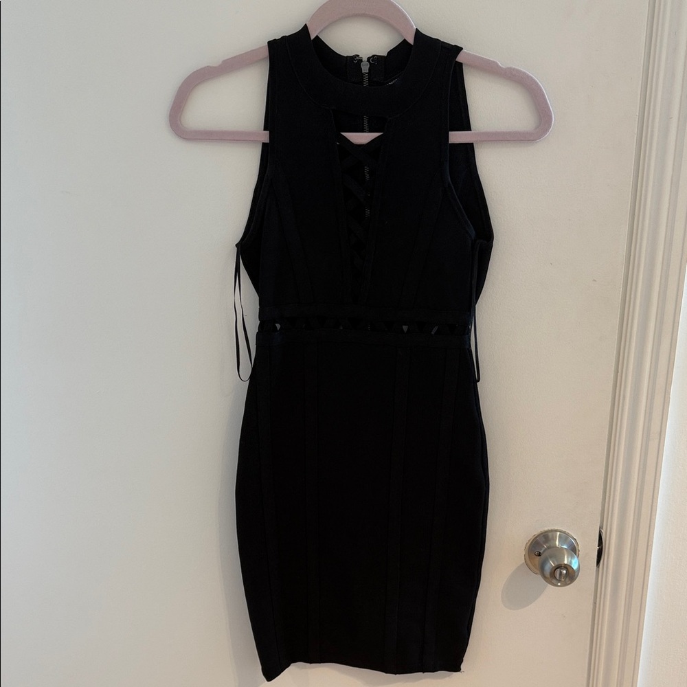 Guess Black Lace-Up Mini Dress